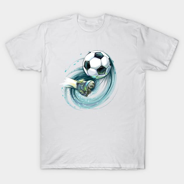 kick soccer ball leg hand drawn T-Shirt by Mako Design 